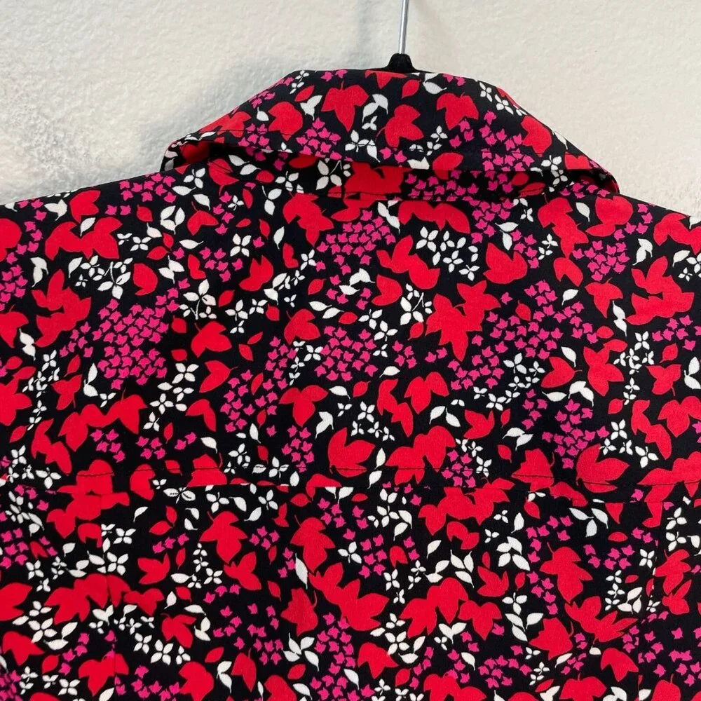 Michael Kors Womens Small Floral Zip Up Blouse‎ Roll Tab Sleeve Shirt Top